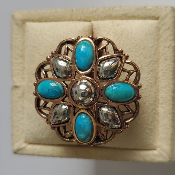 Sterling Silver 925 Rose Gold Turquoise Statement Ring - Picture 2 of 7